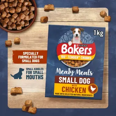 Bakers Meaty Meals Small Dog specially formulated for small dogs, small kibbles for small mouths
