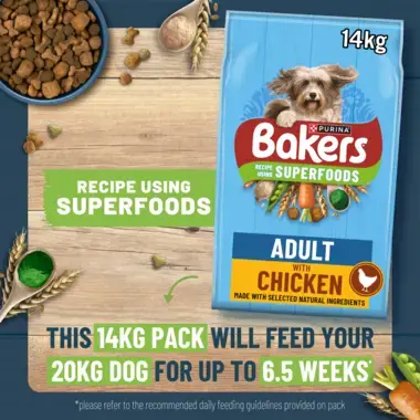 Bakers 14kg pack will feed your 20kg dog for up to 6.5 weeks