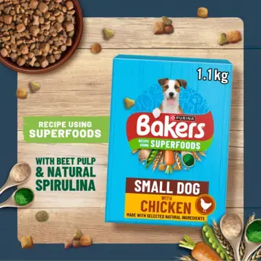 Bakers Small Dog recipe using superfoods with Beet Pulp and Natural Spirulina